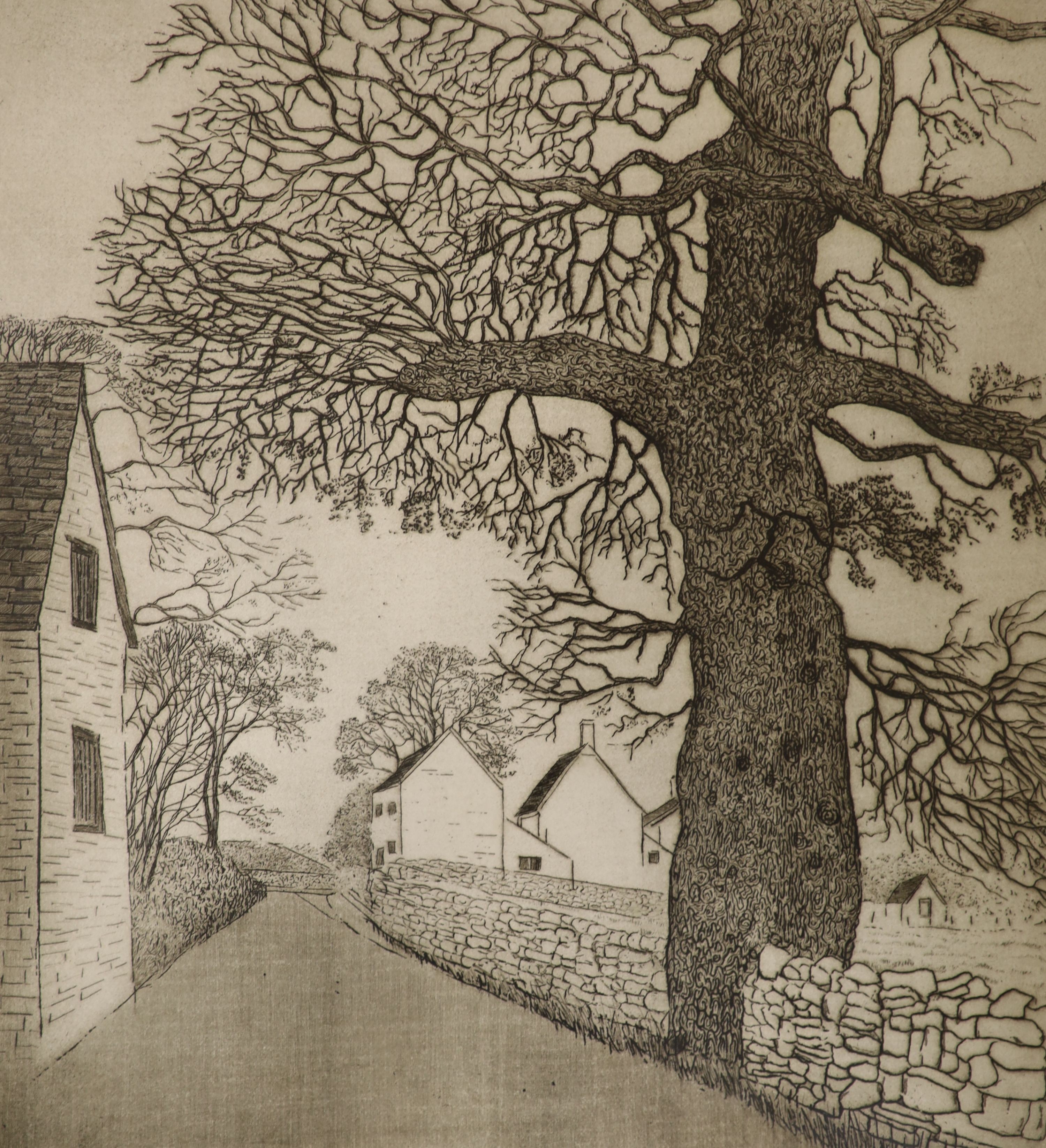 Francis Kelly (1927-2012), etching, Bradle Farm, signed in pencil, 8/50, overall 61 x 51cm